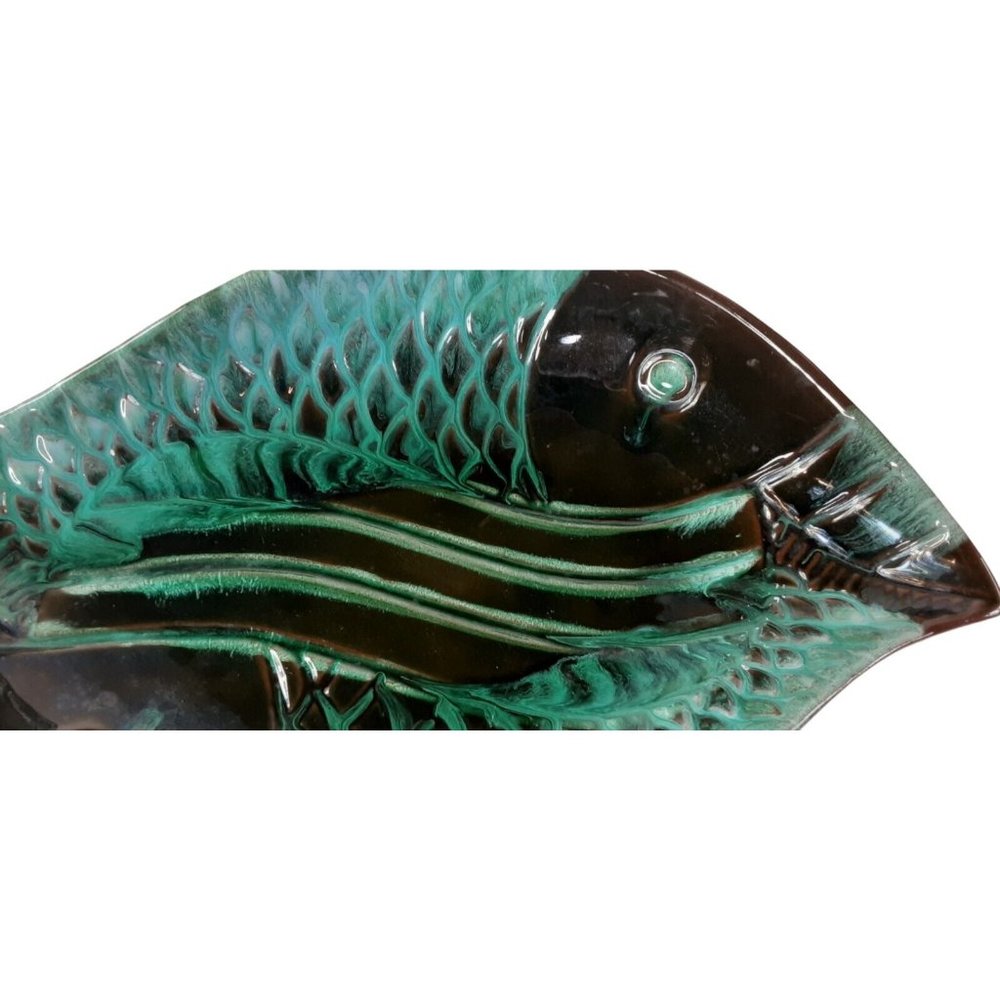 Vintage Blue Mountain Pottery Fish Platter Dish Blue Black BMP Canada MCM-Pretty - Picture 5 of 12